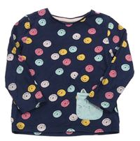 Tmavomodro-barevné puntíkaté melírované triko s kočičkou/kapsou F&F