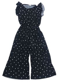Černo-bílý puntíkatý plisovaný kalhotový culottes overal s volánky H&M