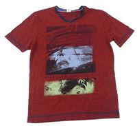 Červené melírované tričko s potiskem S. Oliver