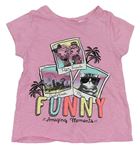 Růžové tričko s fotkami C&A