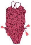 Růžové vzorované jednodílné plavky s volánkem Next