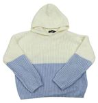 Smetanovo-světlemodrý žebrovaný pletený oversize svetr s kapucí C&A
