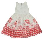 Smetanovo-červené pruhované šaty s květy a puntíky
