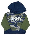 Khaki-šedo-modrá army mikina s kapusí a logem DKNY