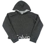 Antracitová crop mikina s logem a kapucí Calvin Klein