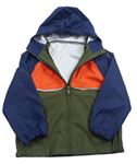Khaki-tmavomodro-oranžová nepromokavá bunda s kapucí C&A