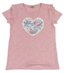 Růžové melírované pletené tričko se srdcem z překlápěcích flitrů Tu