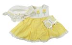 2set - Bílo-žluté šaty s pruhy a květy + klobouk