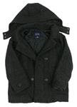 Černo-tmavošedý vzorovaný vlněný zateplený kabát s odepínací kapucí mayoral