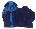 3v1 - Tmavomodro-modrá šusťáková celoroční bunda s kapucí + fleecová mikina Berghaus