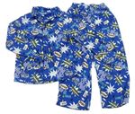 Safírové plyšové pyžamo s nápisy Peacocks