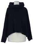 Dámský tmavomodrý crop vlněý svetr s komínovým límcem Zara 