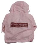 Růžová šusťáková bunda s nápisem a kapucí zn. C&A