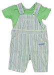 2set- Zelené body + Bílo-modro-zelené pruhované laclové plátěné kalhoty zn. M&S