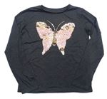 Tmavošedé triko s motýlem z flitrů Primark