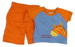 2set - Modro-oranžové tričko s žirafou + oranžové wide leg plátěné kalhoty