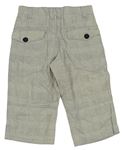 Béžové plátěné kostkované crop kalhoty s kapsou 
