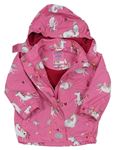 Růžová šusťáková jarní lehce zateplená bunda s kapucí ía jednorožci Tchibo
