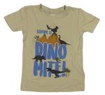 Béžové tričko s nápisem a dinosaury Carters