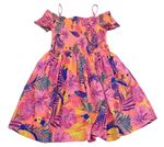 Růžovo-barevné květované šaty s žabičkováním Bluezoo
