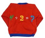 Červený svetr s matematickými příklady a panáčky