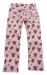Růžové plátěné kalhoty s kytičkami 