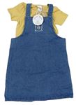 2set- modré riflové laclové šaty s lamou+ hořčicové žebrované tričko 