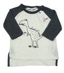 Bílo-tmavošedé melírované triko s dinosaurem Next