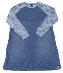 Modré lehké riflové šaty s teplákovými květovanými rukávy Next