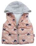 Broskvová puntíkatá prošívaná šusťáková zateplená vesta s Minnie a kapucí Disney