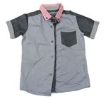 Šedo-bílá pruhovaná košile s růžovým límečkem Next 