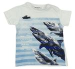 Bílo-modré pruhované tričko se žraloky