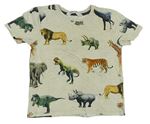 Béžové melírované tričko se zvířaty a dinosaury H&M