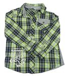Zeleno-tmavomodro-šedá kostkovaná košile s nápisy Topolino