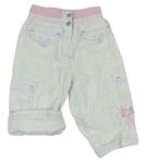 Bílo-růžové plátěné podšité kalhoty s úpletovým pasem 