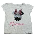 Světlešedé melírované tričko s Minnie z překlápěcích flitrů Disney