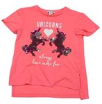 Neonově růžové tričko s jednorožci z překlápěcích flitrů Primark