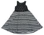 Černo-bílé vzorované bavlněné šaty s krajkou