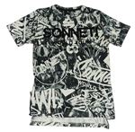 Černo-bílé tričko s logy a graffiti Sonneti