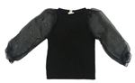 Černé žebrované triko se šifonovými rukávy River Island