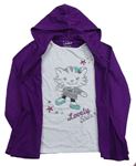 Bílé triko s kočičkou a flitry a purpurovým cardiganem a kapucí zn. X-MAIL