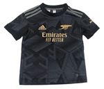 Černo-šedé vzorované sportovní funkční tričko s nápisem a logem Adidas
