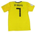 Žluté pruhované sportovní funkční tričko s nášivkou zn. Adidas