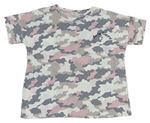 Bílo-šedo-růžové army tričko s nápisem F&F