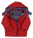 3v1 Červená šusťáková celoroční bunda s kapucí + Barevná pruhovaná fleecová mikina Jojo Maman Bebé