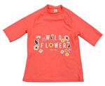 Neonově růžové UV tričko s květy a nápisem M&S