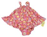2 set - Růžovo-barevné květované lehké šaty + kalhoty Mothercare