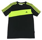 Černo-neonově zelené sportovní tričko s pruhy a logem Adidas 