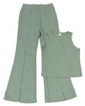 2set - Khaki flare vzorované kalhoty + crop top Shein