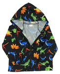 Černá šusťáková bunda s dinosaury a kapucí 